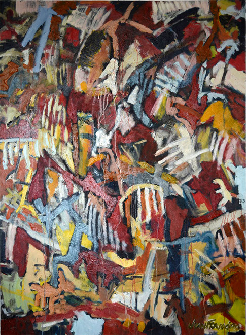 cuadro, juan francisco Gonzalez, artista ecuatoriano, obra representativa, Óleo sobre lienzo, Trova, rojo, amarillo, naranja