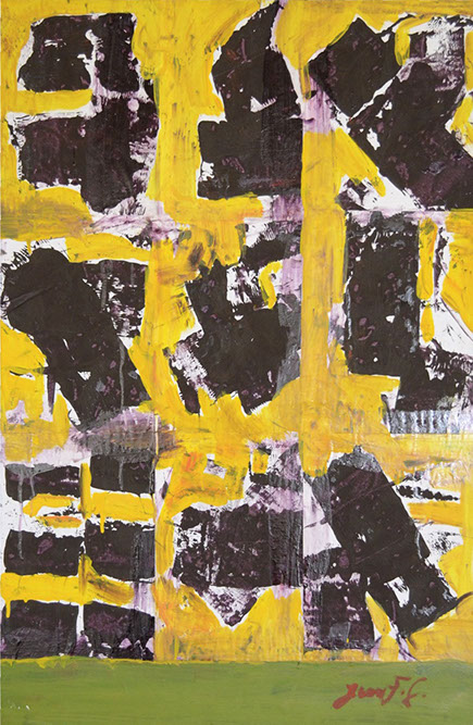 juan francisco Gonzalez, artista ecuatoriano, obra representativa, acrílico sobre papel sobre lienzo, Abstracto Amarillo