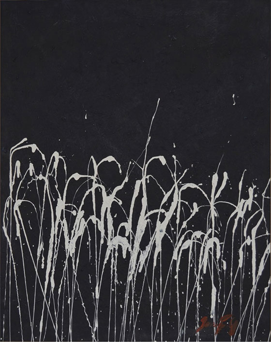 Espigas blancas en fondo azul oscuro, obra de juan francisco gonzalez en acrilico sobre lienzo, colores negro, blanco, Acrylic on canvas